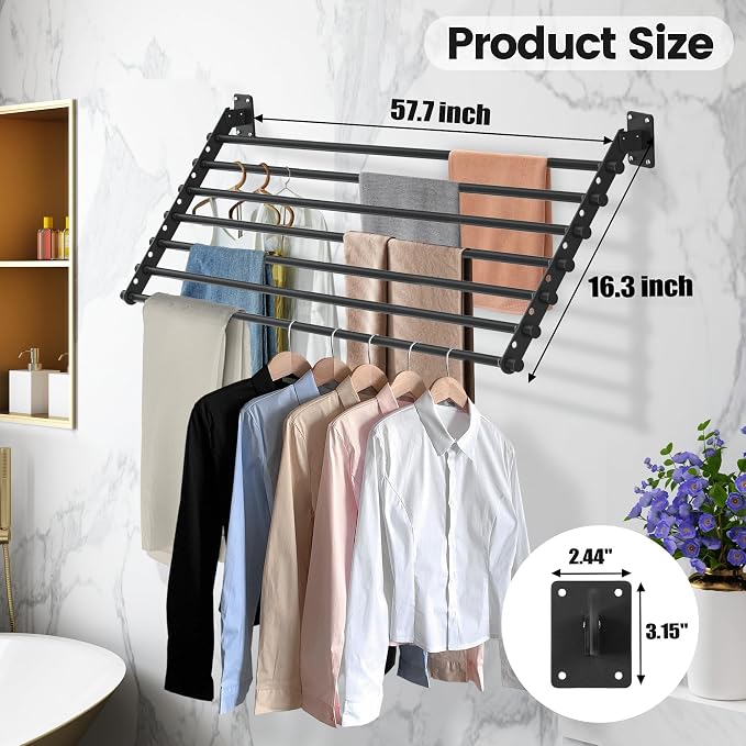 Wall Mounted Clothes Drying Rack 57 Inch – Foldable Laundry Drying Rack - Image 4