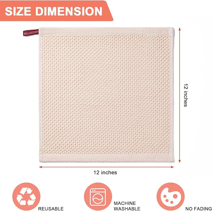BOOMIBOO 8-Pack Kitchen Dish Cloths, 100% Cotton Waffle Weave, Ultra Soft - Image 2