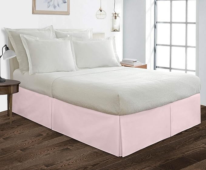 Bed Skirt - 100% Cotton 800 Thread Count Box Pleated Bed Skirt - Luxury Pleated Dust Ruffle, Hotel Quality Modern Bed Skirt, Easy Fit with 12 Inch Tailored Drop, Queen, Pink