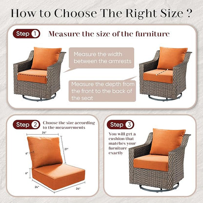Luxury Outdoor Seat Cushion Set-24 x 24 x 6 Inch Outdoor Chair Cushions Set of 2 with Water Resistant & Removable Cover Outdoor Cushions for Patio Furniture Chair Sofa Couch