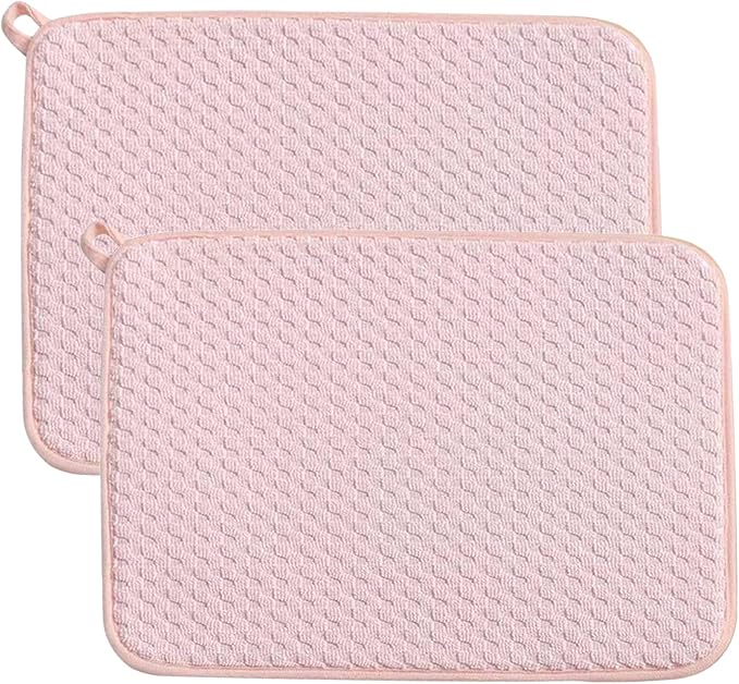 Pink Dish Drying Mats for Kitchen Counter, 2 Pack Dish Drying Mat Drying Pad by QualityGoodsWorldwideLLC