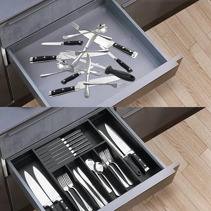 VaeFae Premium Bamboo Silverware Drawer Organizer Kitchen, Expandable Utensil - Image 6