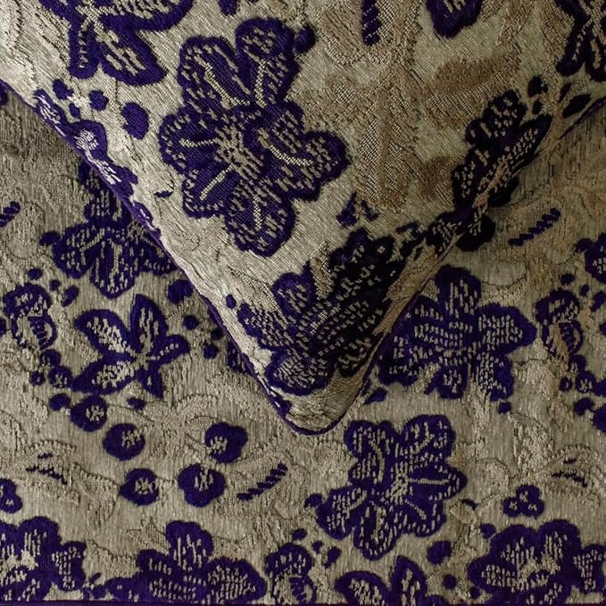 The HomeCentric King/Queen/Twin Purple Designer Queen 74"x18" Bed Runner with 2 Pillow Cover, Floral, Velvet Bed Scarf on Velvet Fabric - Plum Petal
