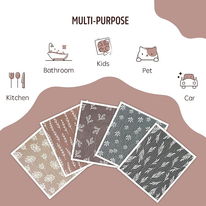 Swedish Dishcloths for Kitchen, 5 Pack Reusable Paper Towels Washable, Super - Image 6