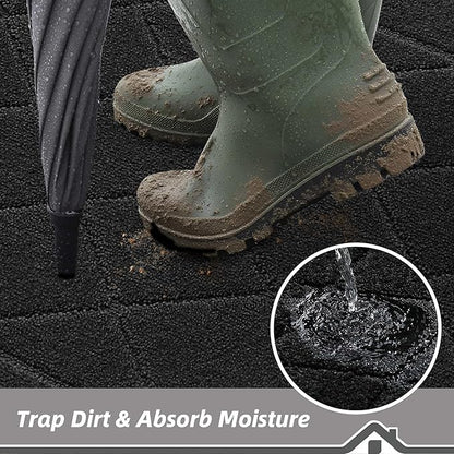 BEQHAUSE Dirt Trapper Door Mat 24" x 60", Doormat Non-Slip Entryway Rugs Washable, Dog Door Mat Stain Resistant and Absorbent Welcome Floor Mat for Front Back Door, Muddy Wet Shoes & Paws, Black