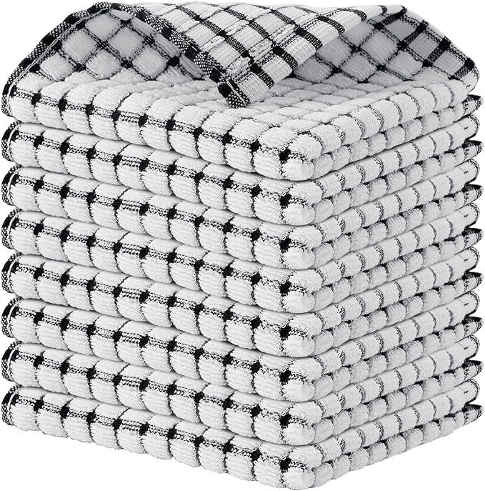 Kitinjoy Cotton 8 Pack Terry Kitchen Dish Cloths, 12 x 12 Inches Super Soft and by Kitinjoy