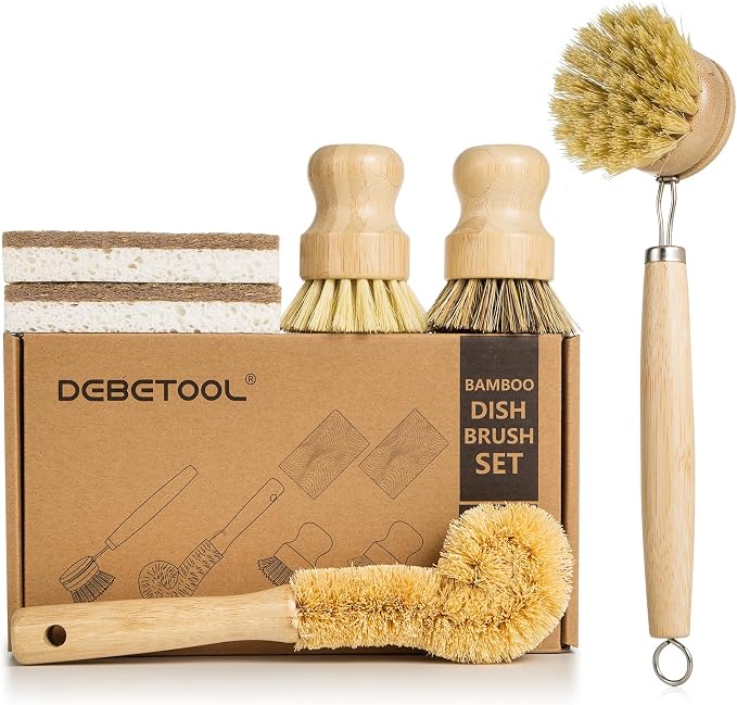 6 Piece Bamboo Dish Brush Set by DEBETOOL
