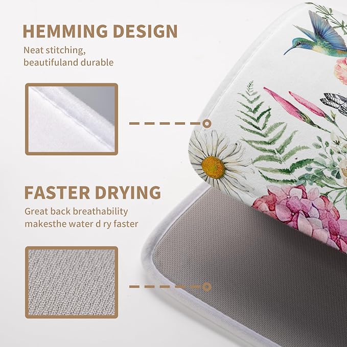 Spring Floral Birds Dish Drying Mat Summer Butterfly Flowers Kitchen Dish - Image 3