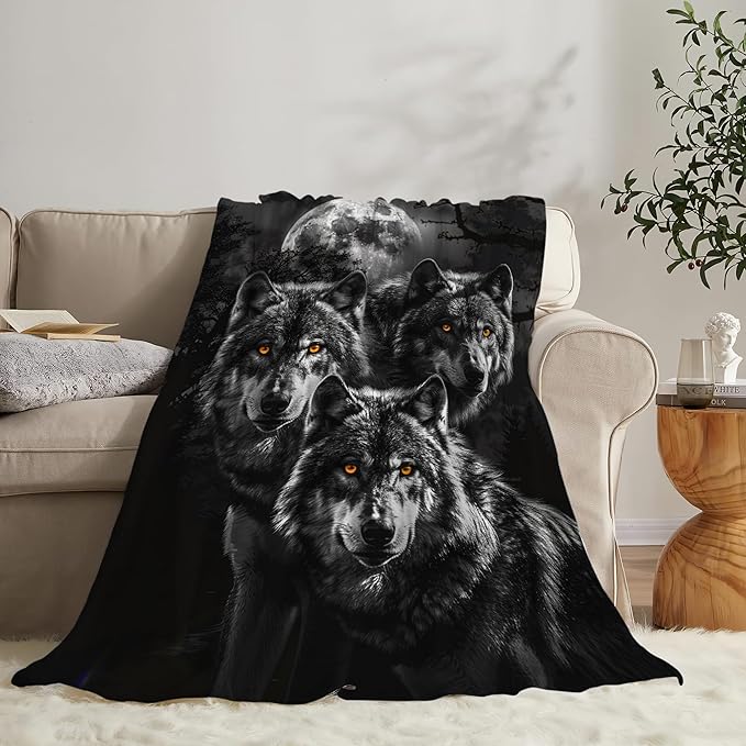Wolf Throw - Animal Fleece Blanket for Girls, Women, Men & Boys - Soft, Warm & Cozy - 50"x40"