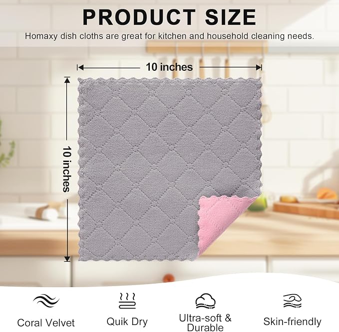 Homaxy 12 Pack Kitchen Cloths Dish Towels, Super Soft and Absorbent Dish Cloths - Image 3