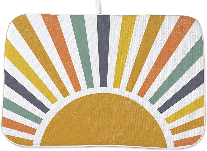 Summer Dish Drying Mats 18x24 Inch Rainbow Sun Stripes Yellow Sunshine by GOLIANDA