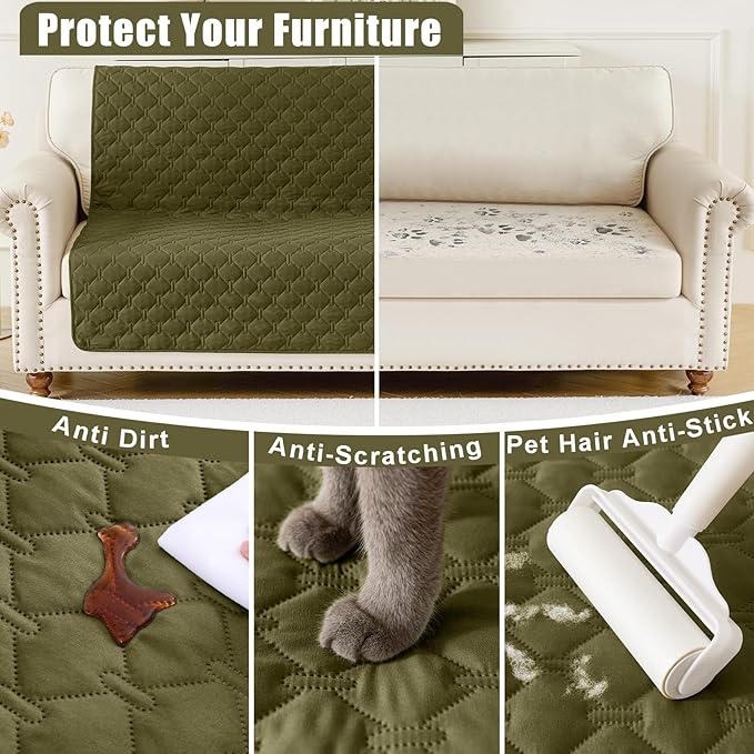 Smiry Waterproof Dog Bed Cover Blanket, Soft Reversible Pet Blanket, Washable Leakproof Cats Dogs Couch Cover for Sofa, Couch, Furniture, Plaid (30x70 Inch, Green/Navy)