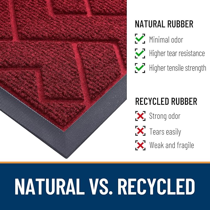 OLANLY Front Door Mat Indoor Outdoor Entrance, Waterproof All-Season, All-Weather Doormat, Sturdy Natural Rubber, Low Profile, Easy Clean Patio Porch Entryway Mat, Herringbone Brick (Wine Red, 71x23)