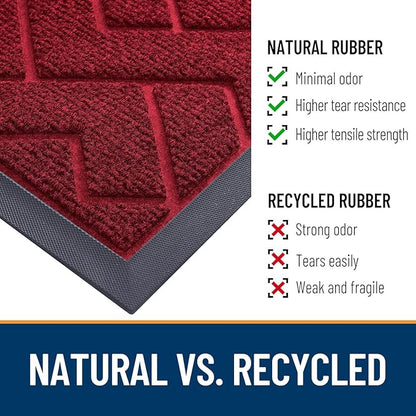 OLANLY Front Door Mat Indoor Outdoor Entrance, Waterproof All-Season, All-Weather Doormat, Sturdy Natural Rubber, Low Profile, Easy Clean Patio Porch Entryway Mat, Herringbone Brick (Wine Red, 71x23)