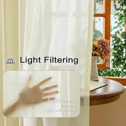 MAIHER Pinch Pleat Sheer Curtains 102 Inches Long for Patio Sliding Door Soft Touch Lightweight Light Filtering Sheer Pleated Drapes with Ajustable Hooks (No Rings), Beige, 42" W x 102" L, 2 Panels