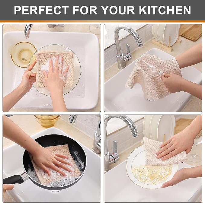 Kitinjoy 100% Cotton Kitchen Dish Cloths, 12 Pack Waffle Weave Ultra Soft - Image 4