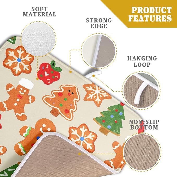 Christmas Dish Drying Mat for Kitchen Counter 16x18 Cute Gingerbread Themed - Image 4