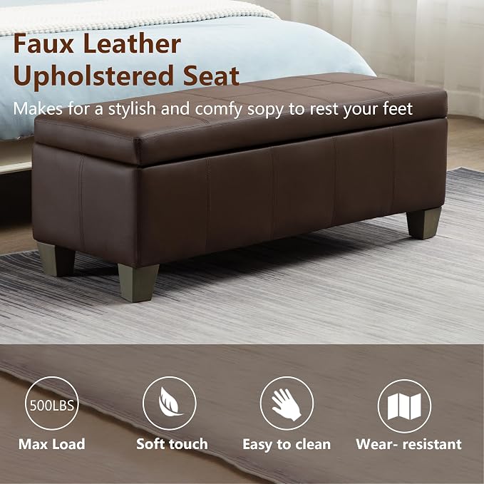 Brown Faux Leather Ottoman - Image 6