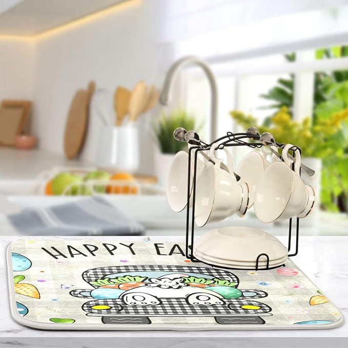 Easter Eggs Bunny Rabbit Dish Drying Mat Quick Absorbent 18x24 Easter Day Black - Image 5