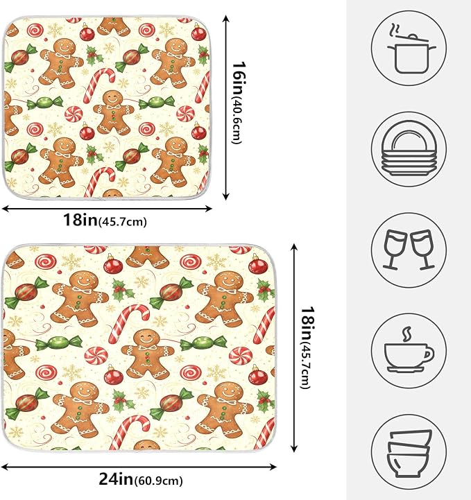 Christmas Gingerbread Cookie Man Sugar Dish Drying Mat - Image 2