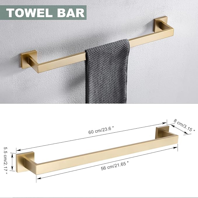 Brushed Gold Bathroom Towel Bar Sets Premium Stainless Steel 4-Piece Bathroom - Image 6