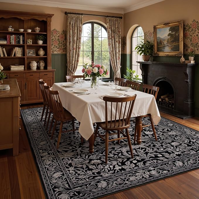 Lahome Bird Living Room Rugs 8x10, Soft Washable Black Rug - Image 2