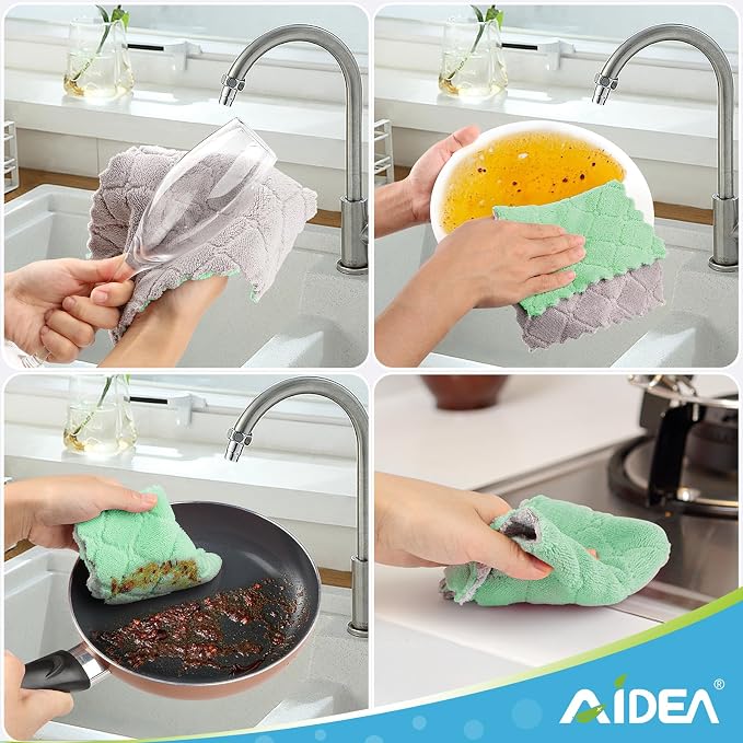 AIDEA Kitchen Towels, 12 Pack Absorbent Coral Fleece Dish Towels, No Odor - Image 7