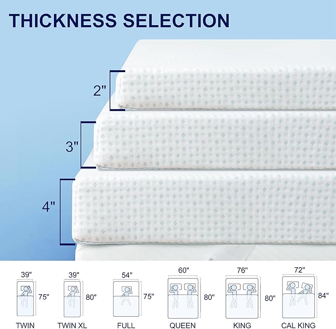 Subrtex Mattress Topper Cover (Only Cover) Mattress Protector Bedding Rayon Made from Bamboo Removable Mattress Encasement Mattress Cover with Zipper (2 Inch, White, Full)