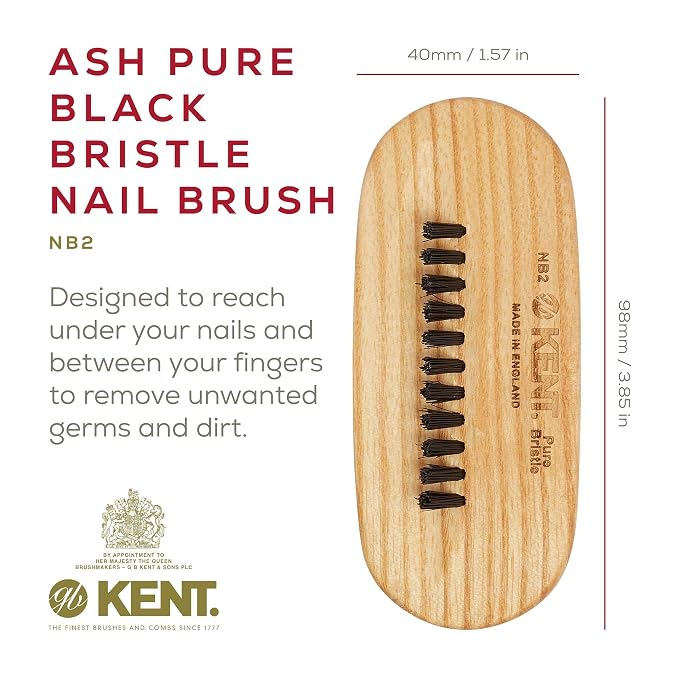 Kent NB2 Natural Bristle Fingernail Brush and Hand Scrub Brush, Beechwood Nail - Image 2