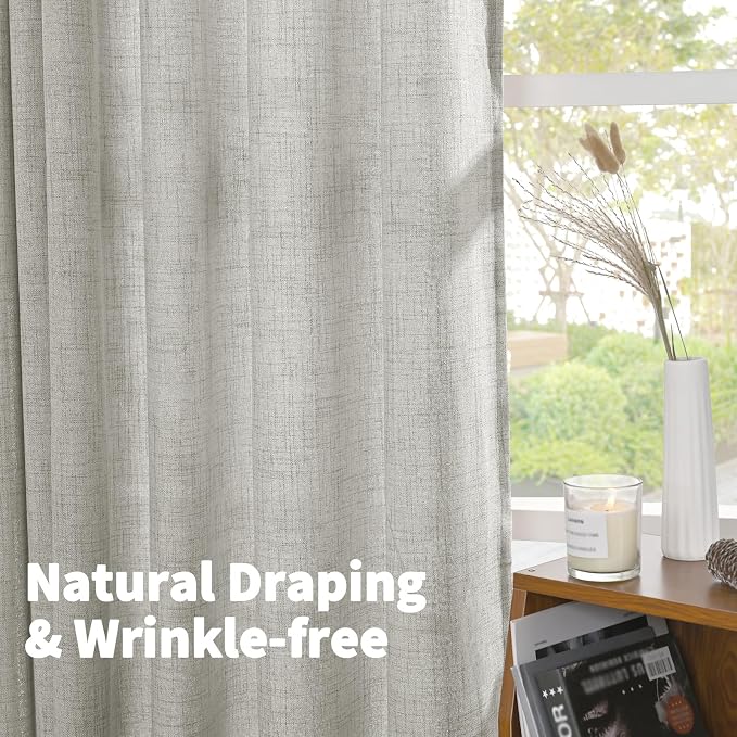 YoungsTex Light Grey Linen Curtains 80 Inch Length - Image 4