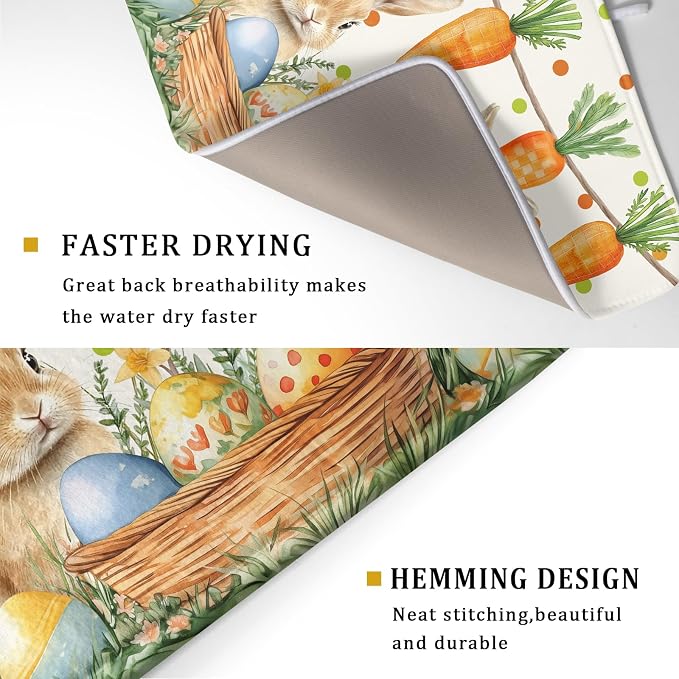 Giwawa Easter Bunny Dish Drying Mat Eggs Carrot Dishes Drainer Pad Absorbent - Image 3