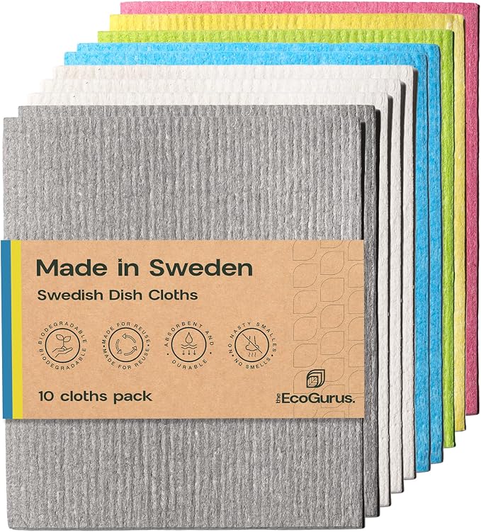 Original Swedish Dishcloth – Made in Sweden, 10 Cloths, Reusable & by TheEcoGurus