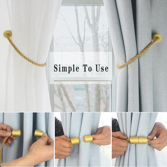 Magnetic Curtain Tiebacks 2 Pack Gold Curtain Rope Tieback Curtain Holders - Image 3