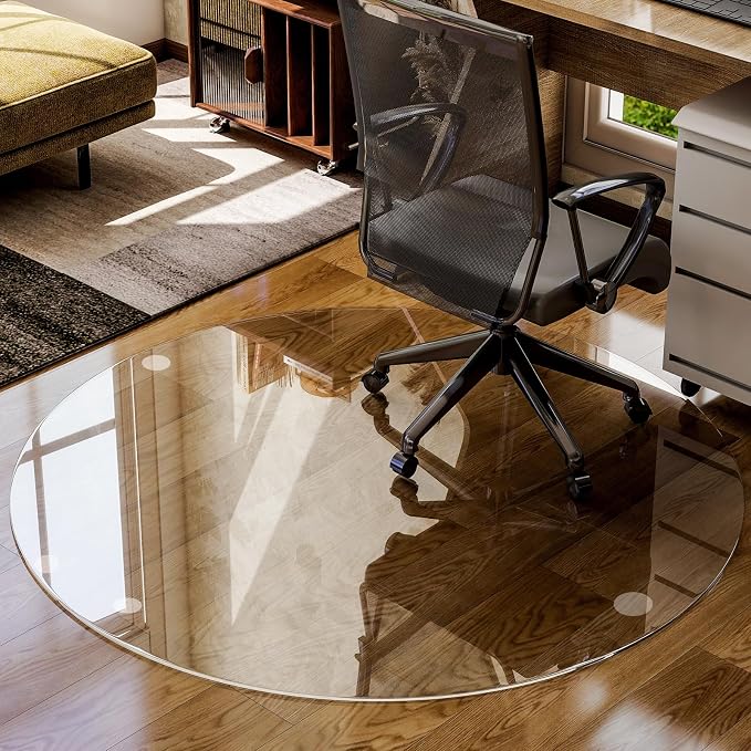 55" x 55" Round Tempered Glass Chair Mat by EASLY