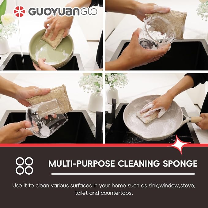 Bamboo Kitchen Sponges Heavy Duty Natural Cleaning Sponges Non-Scratch Dish - Image 6