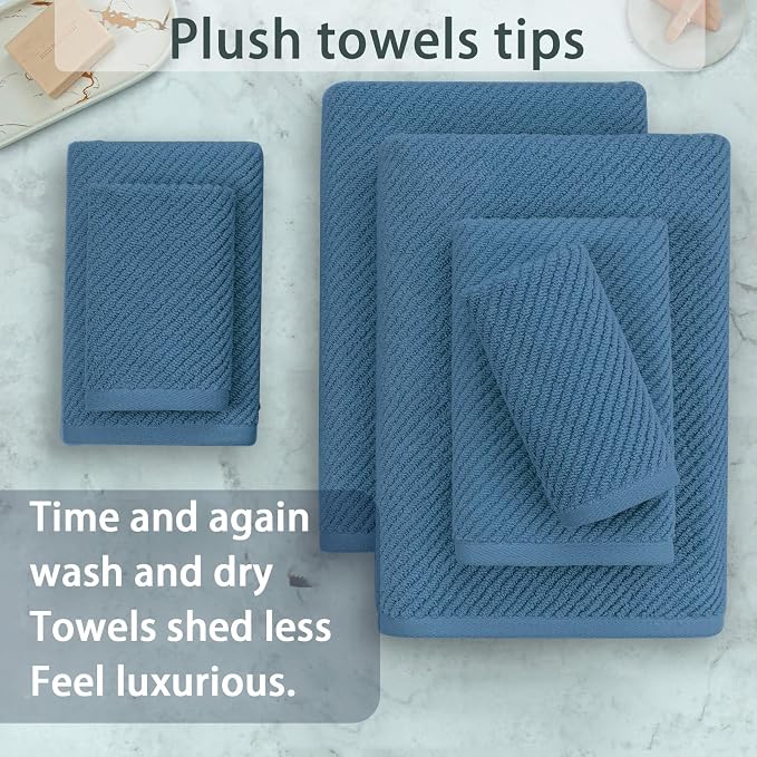 VOOVA & MOVAS Blue Towels Bathroom Sets, 100% Cotton | Lightweight | Soft | - Image 5