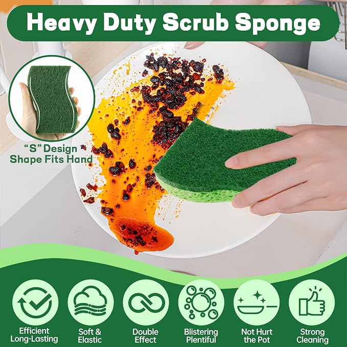 12 Count Heavy Duty Scrub Sponges, Long Lasting Cleaning Sponges - Image 4