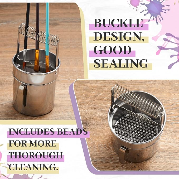2 Pcs Paint Brush Cleaner Set Stainless Steel Double Dipper Palette Cup Paint - Image 4