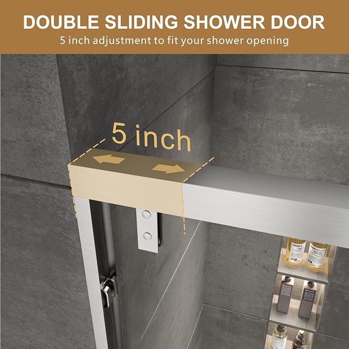 RFN 44-48" W x 76" H Framed Bypass Double Sliding Shower Door, 1/4" - Image 4
