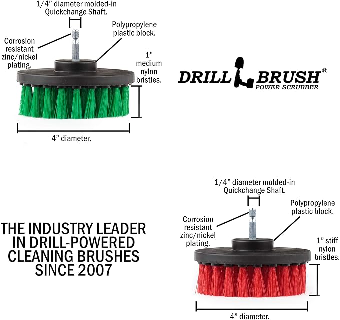 Drill Brush - Indoor/Outdoor Medium and Stiff 4-inch Round - Spin Brush - Combo - Image 5