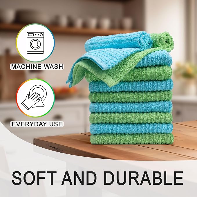 Textila Bar Mop Towels 12x12 Inch – Green & Turqoise – Pack of 10 - Image 2