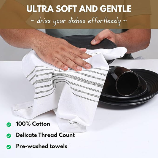 Native Fab 100% Cotton Grey Kitchen Towels 4 Pack 16x26 inches - Image 2