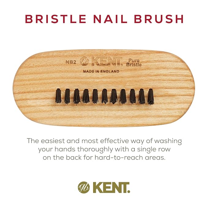 Kent NB2 Natural Bristle Fingernail Brush and Hand Scrub Brush, Beechwood Nail - Image 3