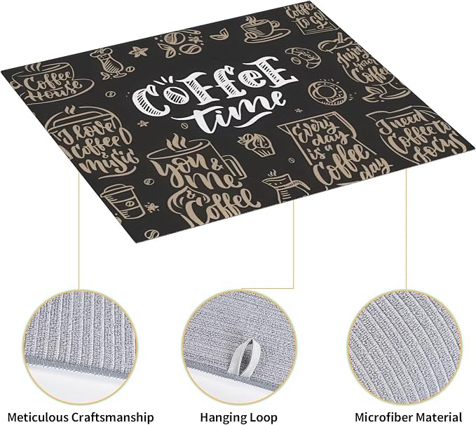 Coffee Time Dish Drying Mat 16x18 Inch, Microfiber Absorbent Fast Dry Mat Large - Image 3
