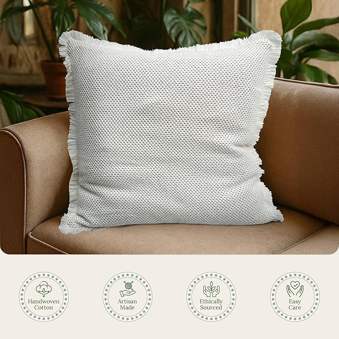 SanVia Comfort Premium Cotton Throw Pillow Covers, 20 x 20 Inches, Luxury Handwoven Couch Pillow Covers with Hidden Zipper, Elegant Home Décor, Insert Not Included