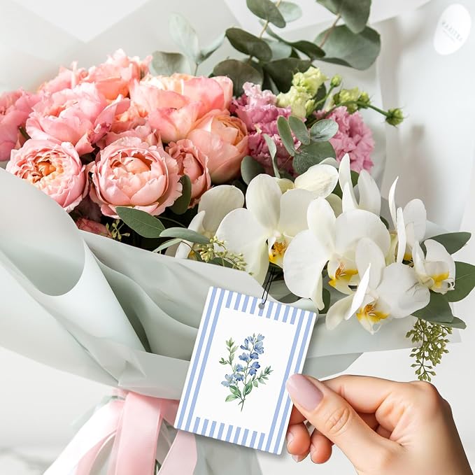Rustic Blue Floral Car Air Freshener 4 Pcs, Preppy Blue Striped Flower Hanging - Image 5