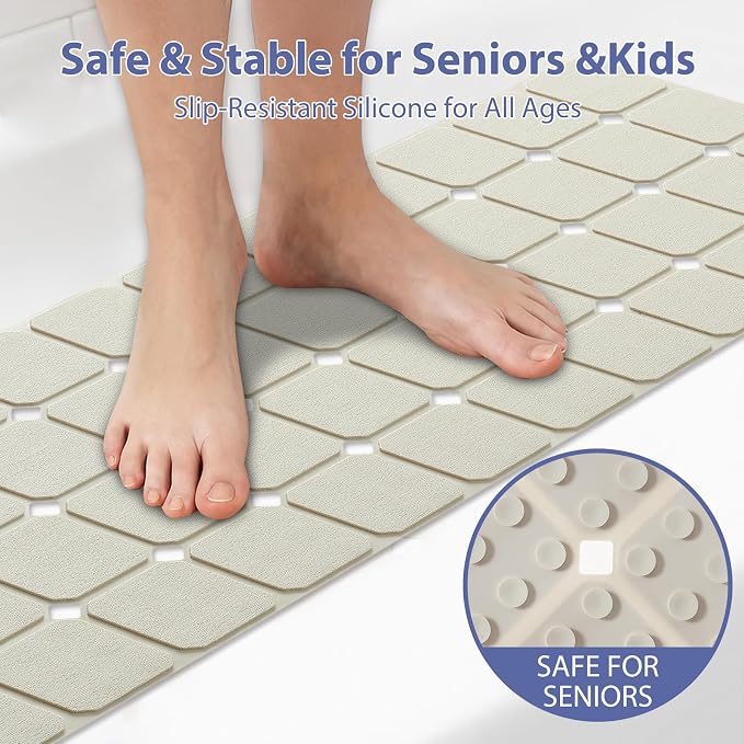 Bathtub Mat Non Slip Silicone Foldable Extra Long Tub Mat Strong Suction Cups & - Image 6