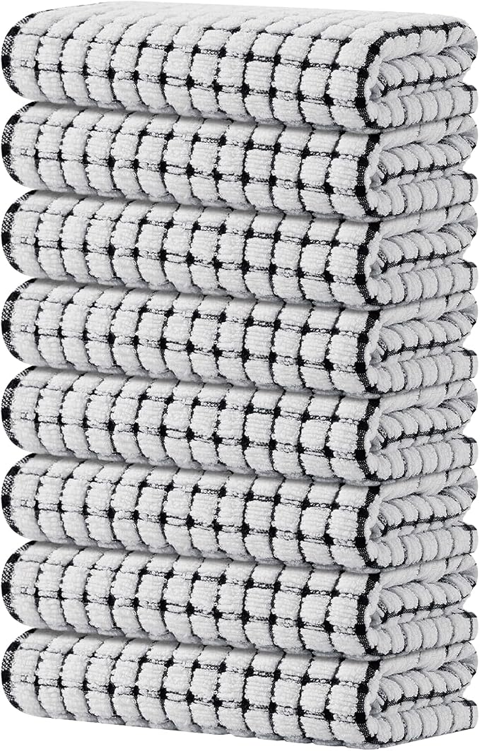 Kitinjoy Cotton 8 Pack Terry Kitchen Towels, 16 x 25 Inches Super Soft and by Kitinjoy