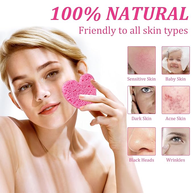 120-Count Kickleen Compressed Cellulose Heart Shape Facial Sponges | Natural - Image 4