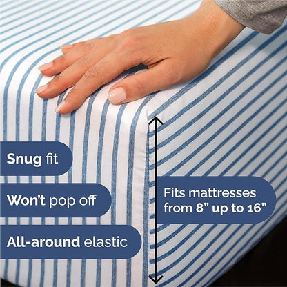 King Size 4 Piece Sheet Set - Comfy Breathable & Cooling Bed Sheets Set - Hotel Luxury Bedding for Women, Men, Kids, Teens, Boys & Girls - Deep Pockets, Soft, Wrinkle Free - Oeko-Tex - Blue Stripes 2